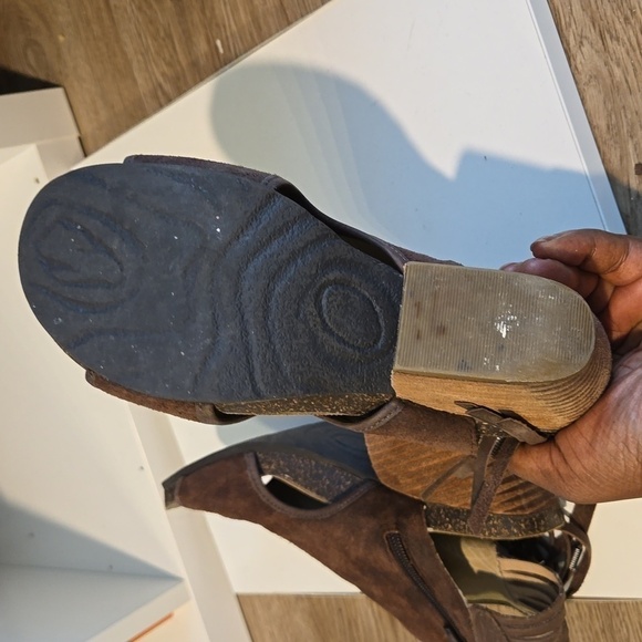 OTBT free spirit brown open toe heeled Fringe booties Boho Bohemian Western - Picture 6 of 8